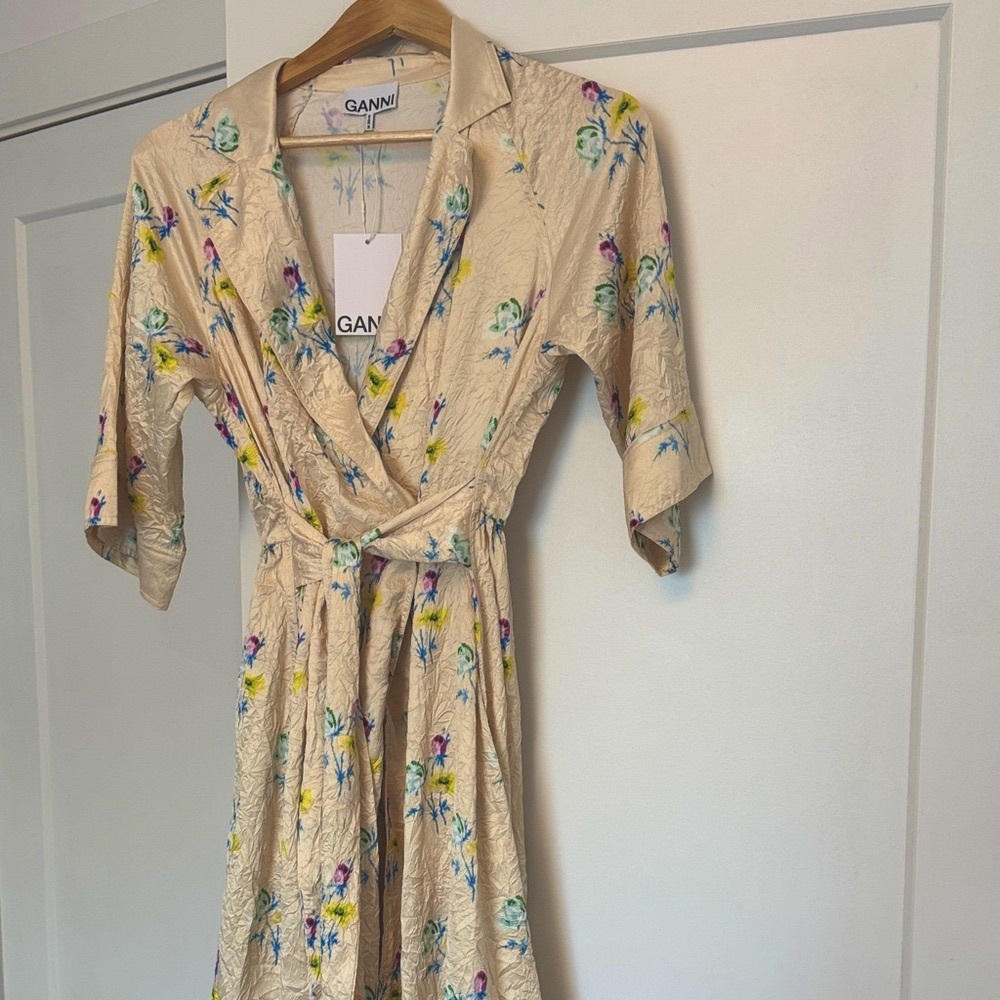 Ganni Cream Floral Dress